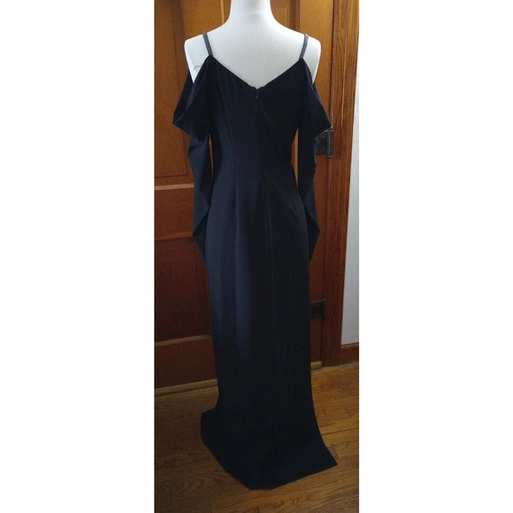 Halston Heritage Evening Maxi Dress Sz 4 Black Gothic Vampire Sexy - Picture 7 of 9